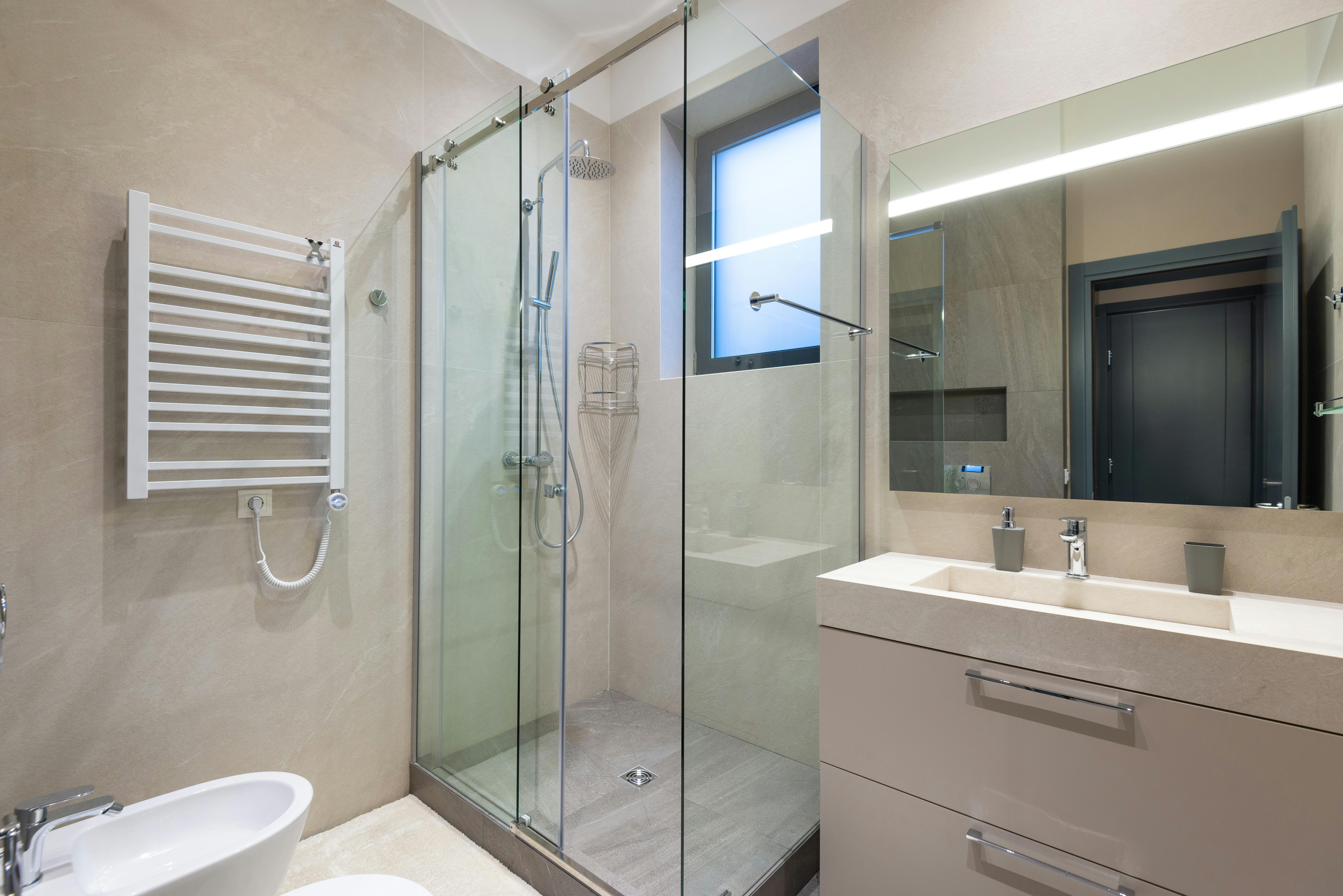 Small bathroom with smart storage solutions
