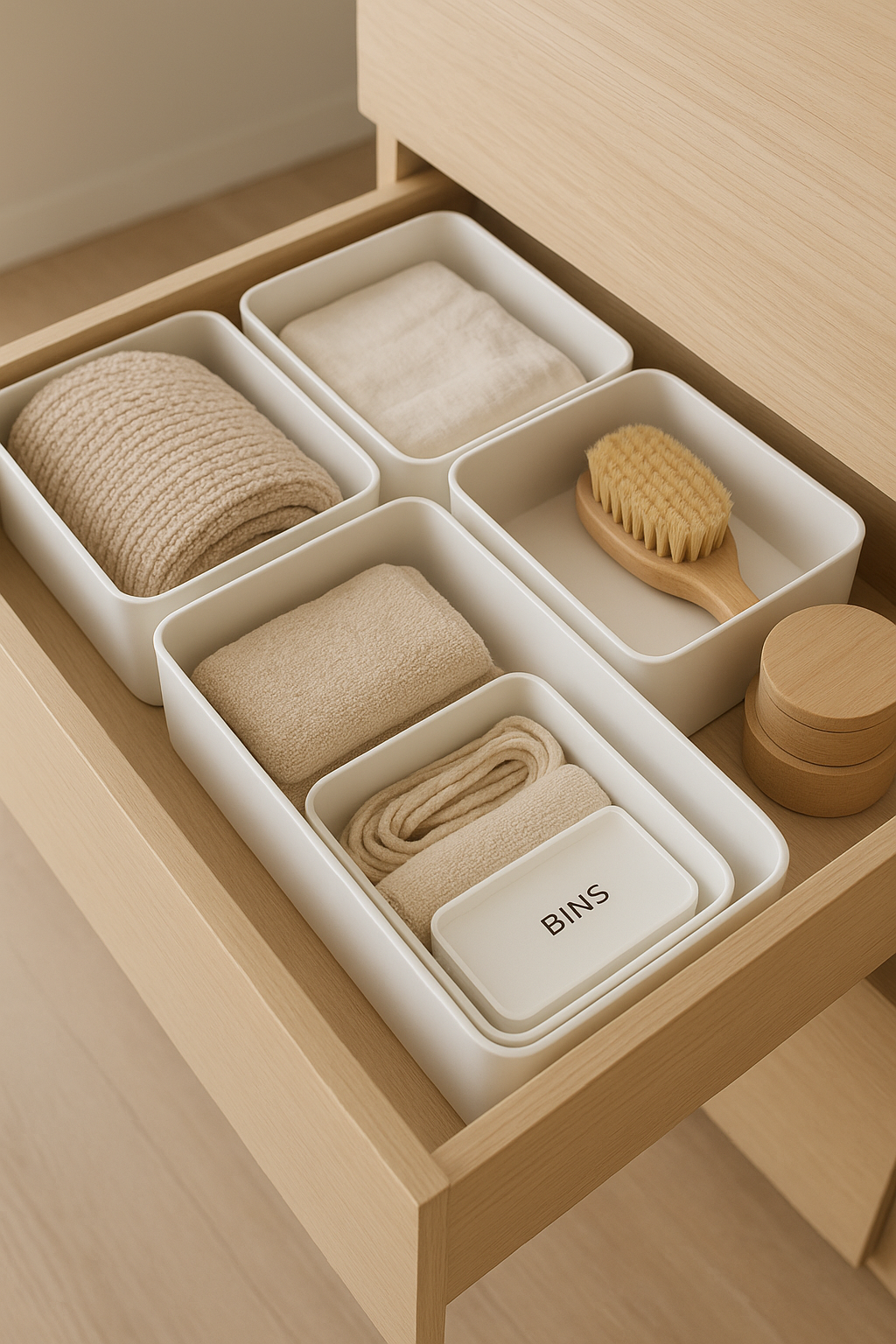 Decluttered drawer showing organized items
